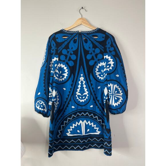 NWT Sea New York Gael Embroidered Appliquéd Cotton-Bend Zip Mini Dress Blue - Picture 6 of 7